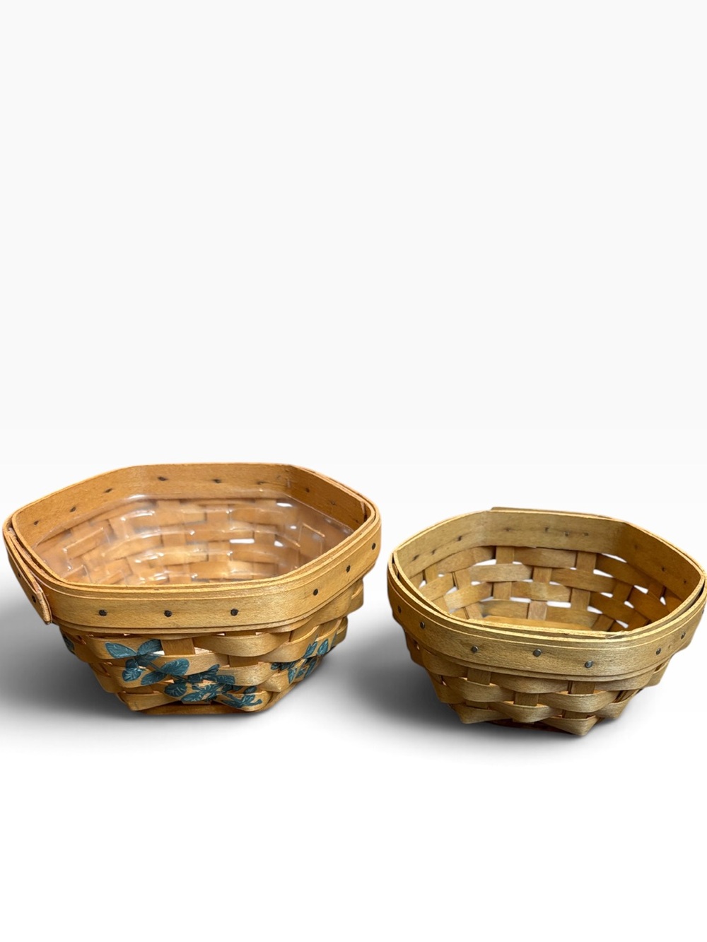 Longaberger Generations Hexagon Baskets Set of 2 Leaf Painted